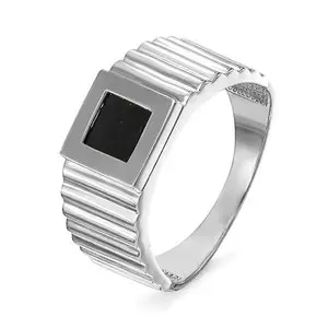 Серебряная мужская печатка с чёрным фианитом