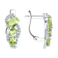 Серьги из серебра с фианитами и хризолитами Серьги из серебра с фианитами и хризолитами