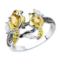 Кольцо «Птички» с цитринами и фианитами