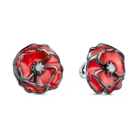 Серьги из серебра с эмалью «Маки»