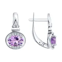 Серьги из серебра с аметистом и фианитами Серьги из серебра с аметистом и фианитами