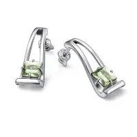 Серьги-пусеты из серебра с празиолитом