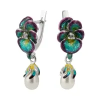 Серьги из серебра с эмалью «Фиалки» Серьги из серебра с эмалью «Фиалки»