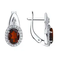 Серебряные серьги с гранатом и фианитами