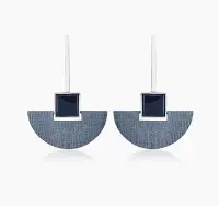 Серебряные серьги с ониксом «Веер»