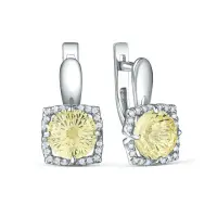 Серьги из серебра с цитрином и фианитами Серьги из серебра с цитрином и фианитами