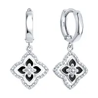 Серьги из серебра с фианитами и эмалью «Цветок»