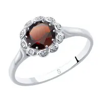 Серебряное кольцо с гранатом и фианитами