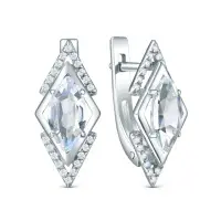 Серьги из серебра с горным хрусталём и фианитами «Ромб»