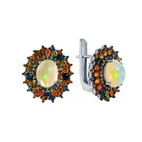 Серебряные серьги с опалом и цветными сапфирами