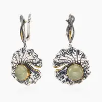 Серебряные серьги «Роса» с пренитом Серебряные серьги «Роса» с пренитом