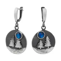 Серьги из серебра с синтетическим опалом «Лес»