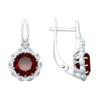 Серебряные серьги с гранатом и фианитами Серебряные серьги с гранатом и фианитами