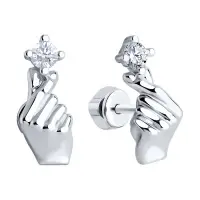 Серебряные серьги-пуссеты с фианитом «Рука» Серебряные серьги-пуссеты с фианитом «Рука»