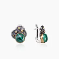 Серебряные серьги «Малахитовый Кокошник» Серебряные серьги «Малахитовый Кокошник»