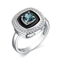 Серебряное кольцо с Лондон топазом и фианитами