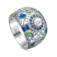 Кольцо из серебра с фианитами и жемчугом Кольцо из серебра с фианитами и жемчугом