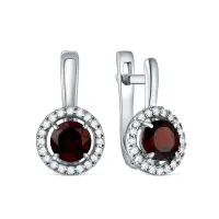Серьги из серебра с гранатом и фианитами