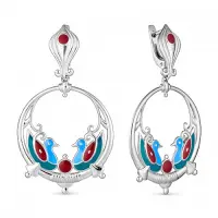 Серебряные серьги «Былинные птицы» с эмалью