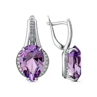 Серьги из серебра с аметистом и фианитами Серьги из серебра с аметистом и фианитами