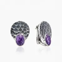 Серьги из серебра с камнем чароит Серьги из серебра с камнем чароит