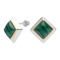 Серебряные серьги-гвоздики с малахитом