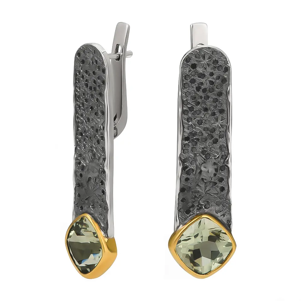 Серебряные серьги с зеленым аметистом