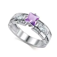 Кольцо из серебра с аметистом и фианитами