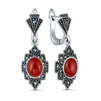 Серебряные серьги с агатом и марказитами Серебряные серьги с агатом и марказитами