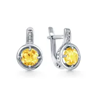 Серьги из серебра с цитрином и фианитами Серьги из серебра с цитрином и фианитами