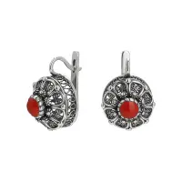 Серьги из серебра с кораллом Серьги из серебра с кораллом
