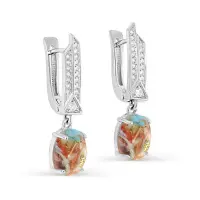 Серьги из серебра с фианитами и бирюзой Серьги из серебра с фианитами и бирюзой
