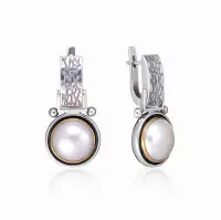 Серьги из серебра с камнем жемчуг Серьги из серебра с камнем жемчуг