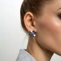 Серьги из серебра с камнем чароит Серьги из серебра с камнем чароит