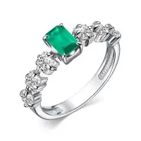 Серебряное кольцо с агатом и фианитами