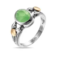 Серебряное кольцо с зеленым кварцем и золотом Серебряное кольцо с зеленым кварцем и золотом