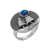 Серебряное кольцо с синтетическим опалом «Лес»