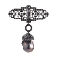 Брошь-подвеска из серебра с жемчугом и фианитами