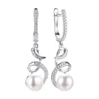 Серьги из серебра с фианитами и жемчугом