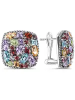 Серебряные серьги с топазом, аметистом и гранатом Серебряные серьги с топазом, аметистом и гранатом