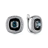 Серебряные серьги с Лондон топазом и фианитом