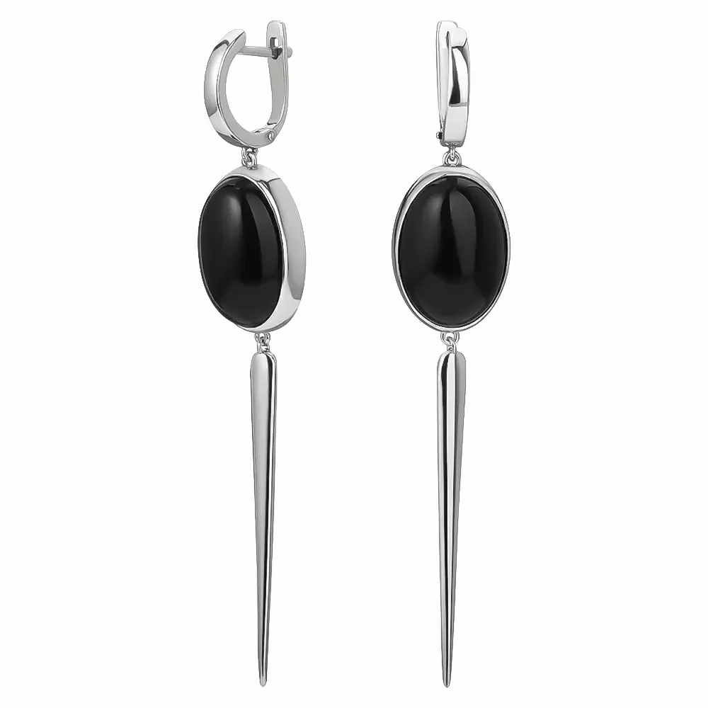 Серьги из серебра с черным агатом