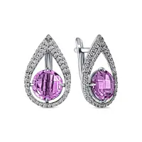 Серьги из серебра с аметистом и фианитами Серьги из серебра с аметистом и фианитами