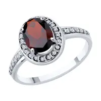 Серебряное кольцо с гранатом и фианитами