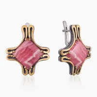 Серебряные серьги «Розовый Крест» с родохрозитом