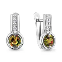 Серьги из серебра с султанитами и фианитами Серьги из серебра с султанитами и фианитами