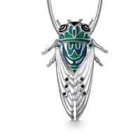 Брошь-подвеска из серебра с эмалью «Цикада»