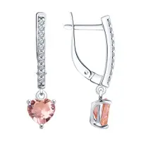 Серьги из серебра с ситаллами и фианитами «Сердце»