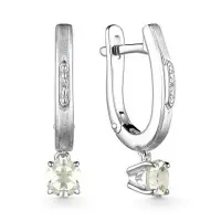 Серебряные серьги с бриллиантом и празиолитом