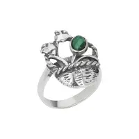 Серебряное кольцо с малахитом «Корзинка с цветами»